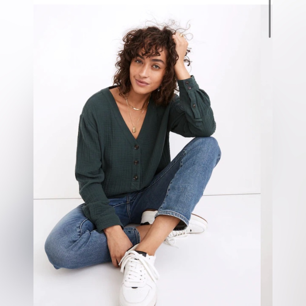 Madewell Lightspun Evert Top Midnight Green SIZE XS OVERSIZED